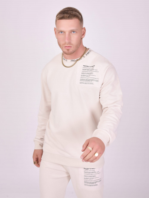 Crew-neck sweatshirt with yoke and text message - Ivory