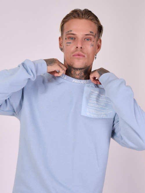 Crew-neck sweatshirt with yoke and text message - Sky Blue