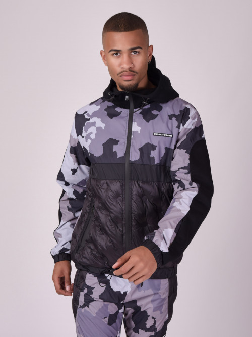 Jacke mit Camouflage-Print und runder Steppung - Schwarz