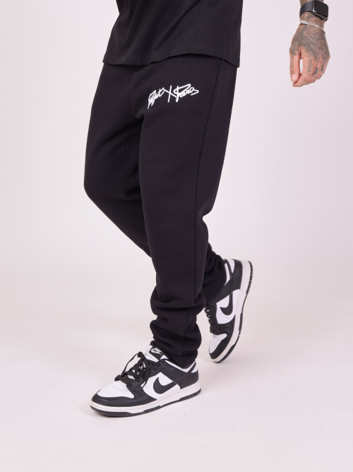 Pantaloni da jogging basic con ricamo integrale del logo - Nero