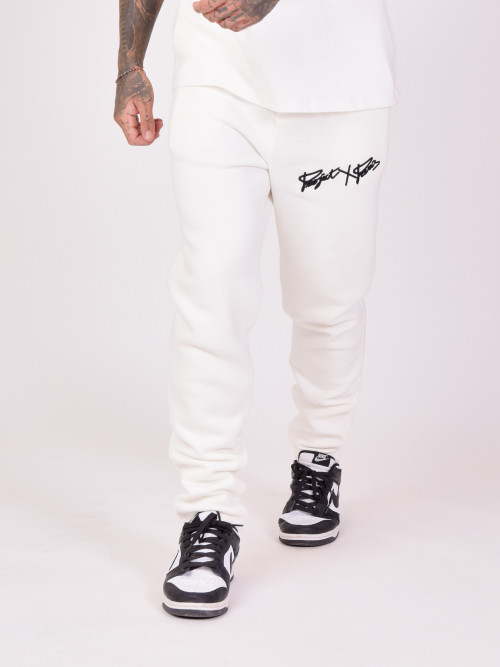 Pantalón de chándal básico con bordado completo del logotipo - Blanco