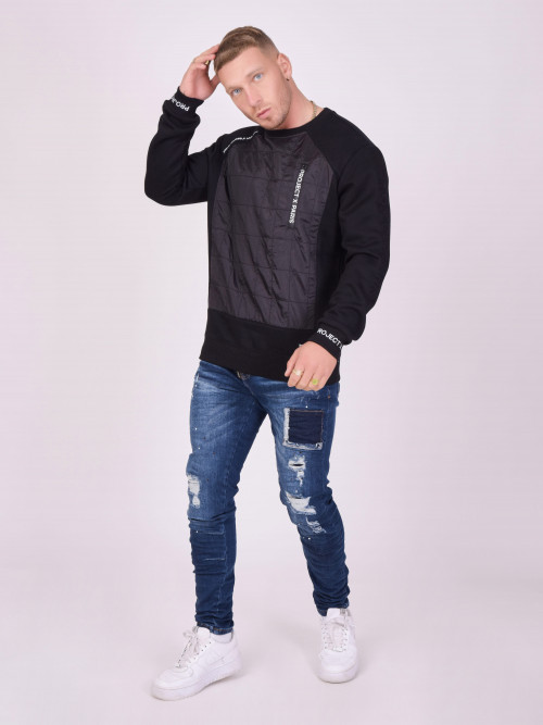 Sweatshirt mit Rundhalsausschnitt und Steppung - Schwarz