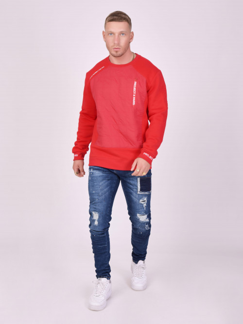 Sweatshirt mit Rundhalsausschnitt und Steppung - Rot