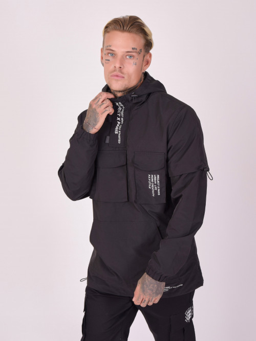 Pull-on jacket with elastic detail - Black