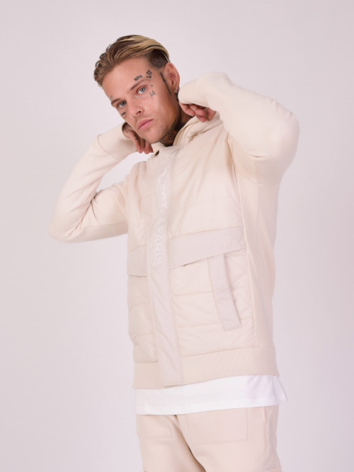 Two-material hooded jacket - Ivory