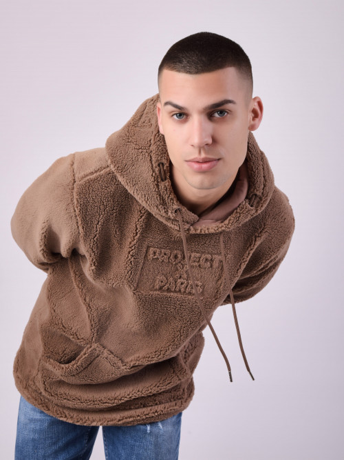Kapuzen-Sweatshirt Typ Pilou geprägtes Logo - Camel