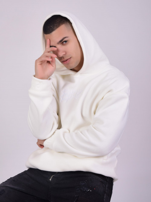 Double logo fleece hoodie - White