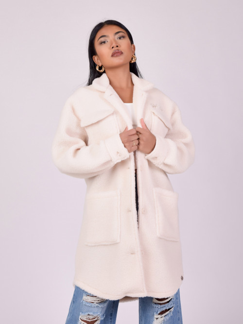 Fur-like pilou coat - White