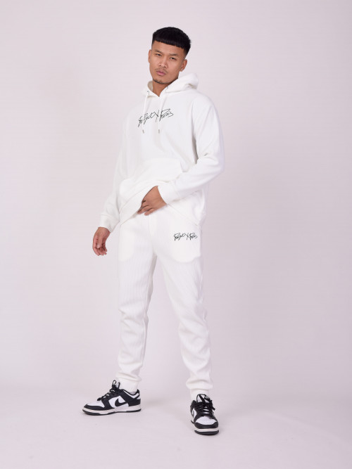 Simple embroidered ribbed jogging bottoms - White