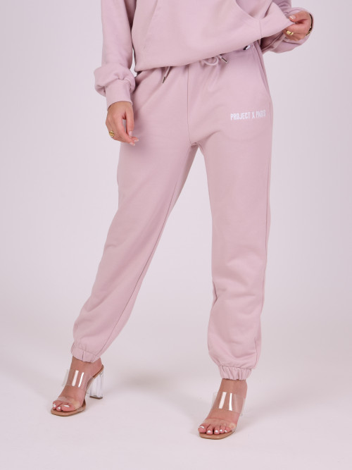 Pantaloni da jogging basic con ricamo del logo - Rosa cipria