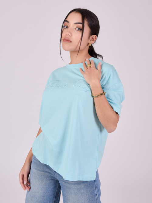 Tee-shirt basic ample logo - Turquoise