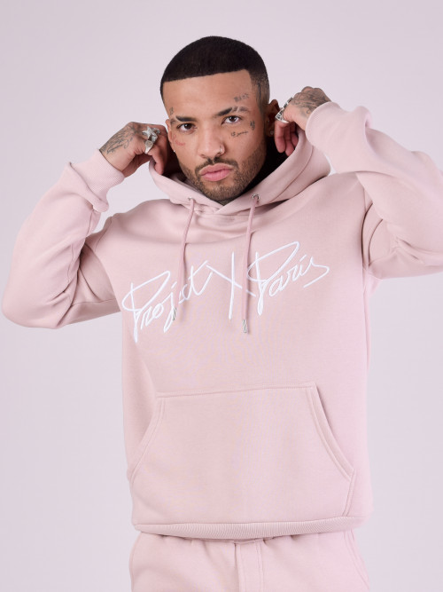 Basic hoodie full logo embroidery - Powder pink