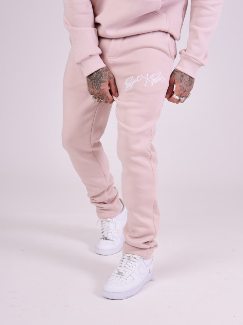 Pantaloni da jogging basic con ricamo integrale del logo - Rosa cipria