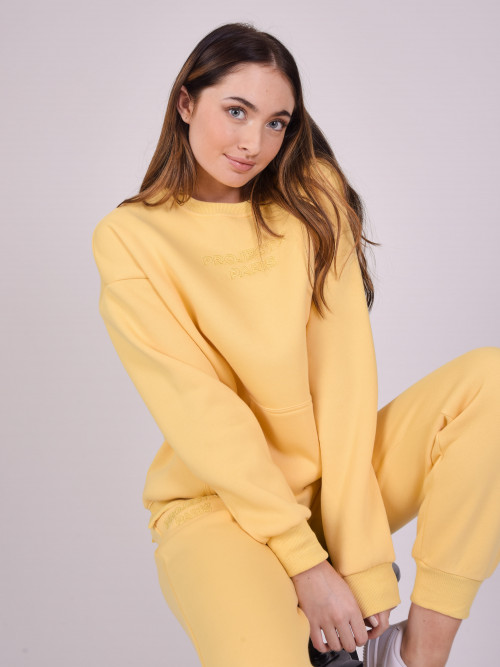 Sweatshirt mit Rundhalsausschnitt und Reliefstickerei - Gelb