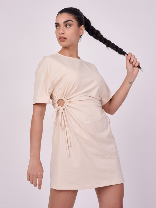 Extra-long t-shirt with drawcord - Ivory