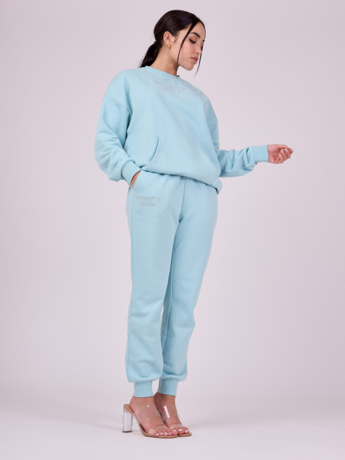 Embroidered jogging bottoms - Cyan