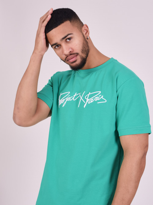 T-shirt básica com logógênero bordado - Verde