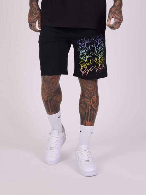 Oversized shorts with rainbow logos - Black