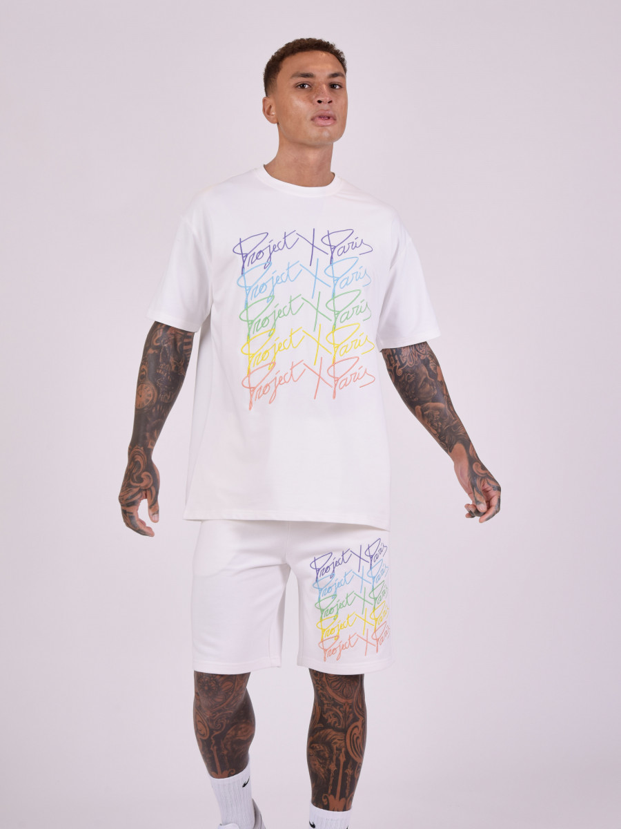 Oversized shorts with rainbow logos