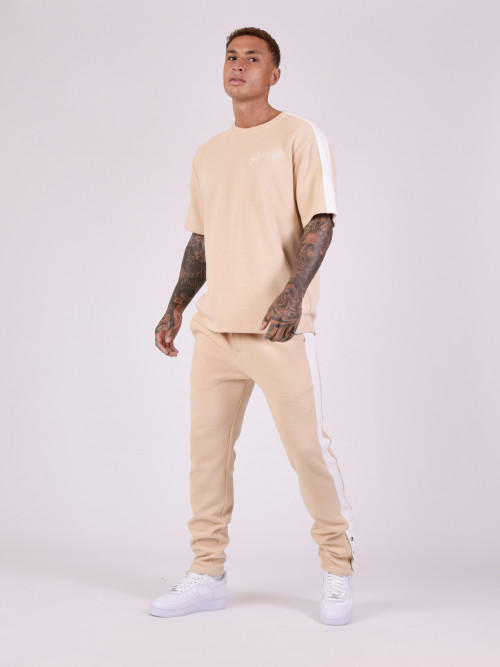 Mesh jogging bottoms with side band - Beige