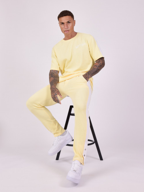Pantalón de chándal de punto con banda lateral - Amarillo
