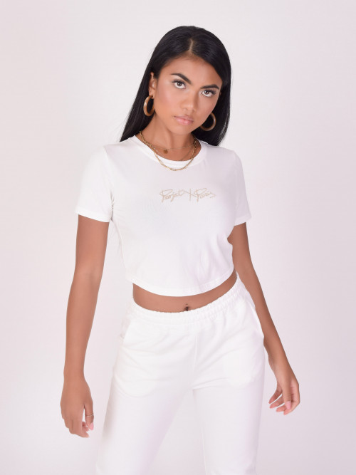 Basic embroidery crop T-shirt - White