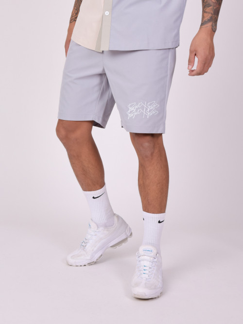 Pantalón corto liso con doble logotipo bordado - Azul