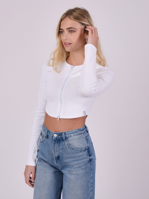 Long-sleeved zipped top - White