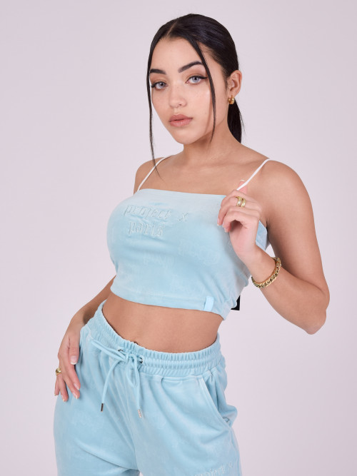 Velvet top with thin straps - Turquoise