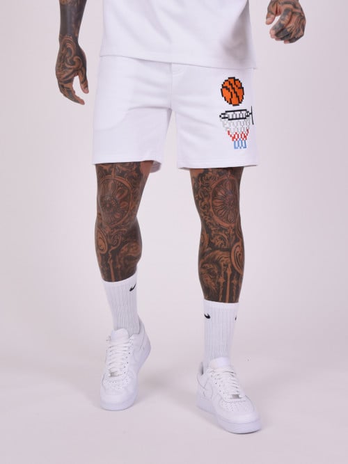 Pixel basketball design shorts - White