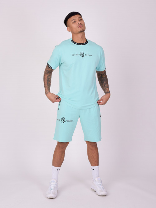 Plain shorts with logo stripe - Turquoise
