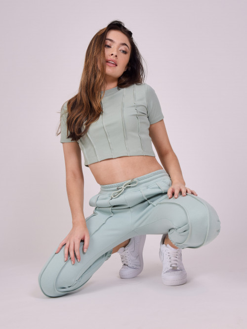 Crop tee with surfaced edges - Water green