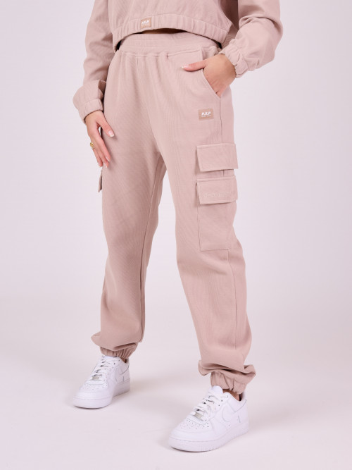 Ribbed jogging bottoms with multiple pockets - Beige