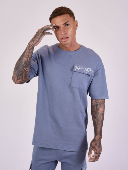 Loose-fitting tee with pocket - Blue