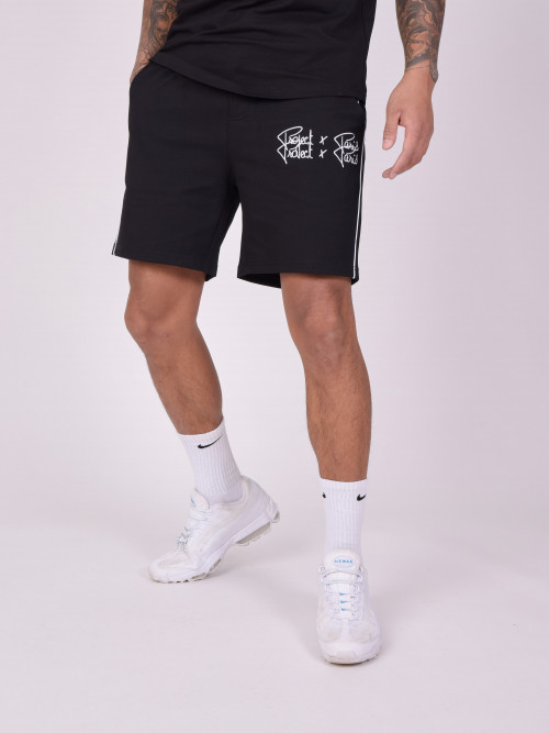 Pantalón corto básico con doble logotipo - Negro