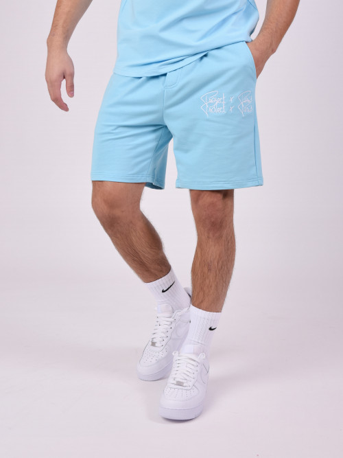 Pantalón corto básico con doble logotipo - Cian