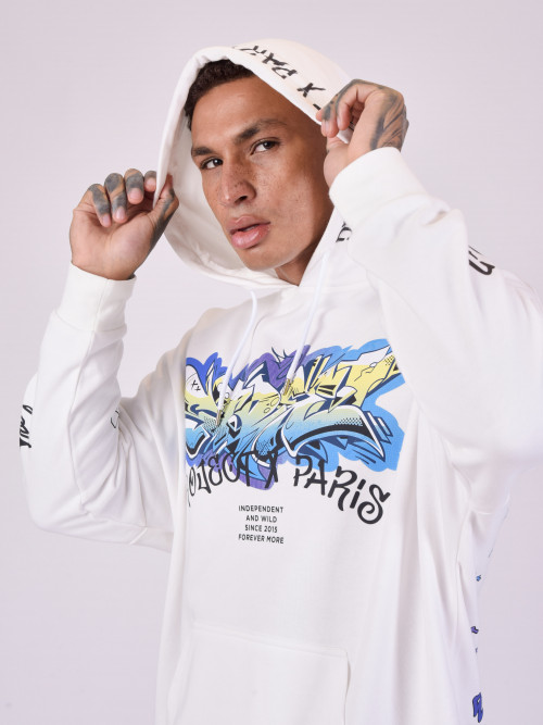 Oversized hoodie with street art print - White