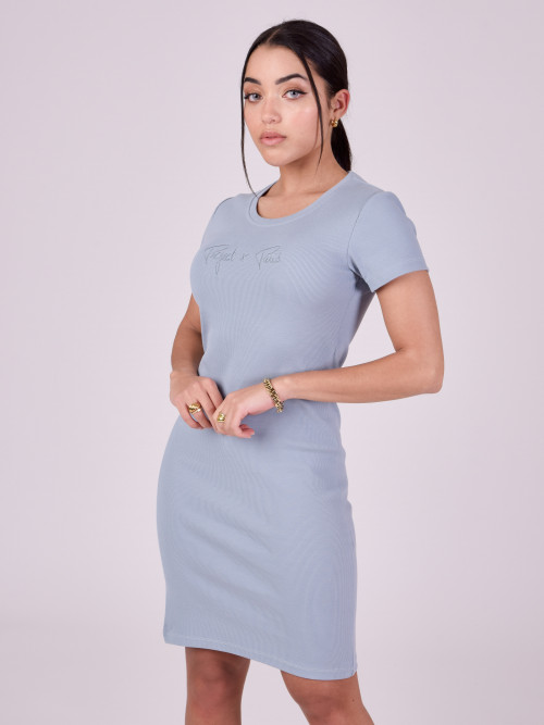 Ribbed short-sleeve dress - Sky Blue