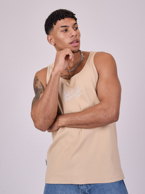 Embroidered logo tank top - Beige