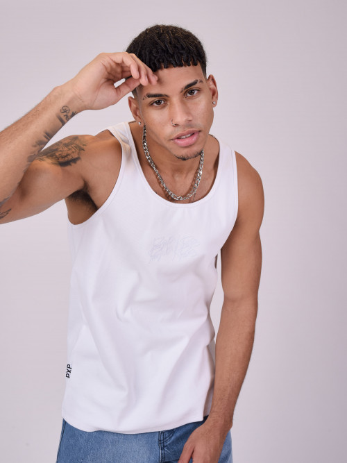 Embroidered logo tank top - White
