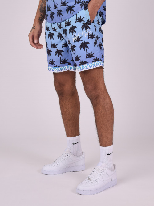 Pantalones cortos con estampado de palmeras - Azul