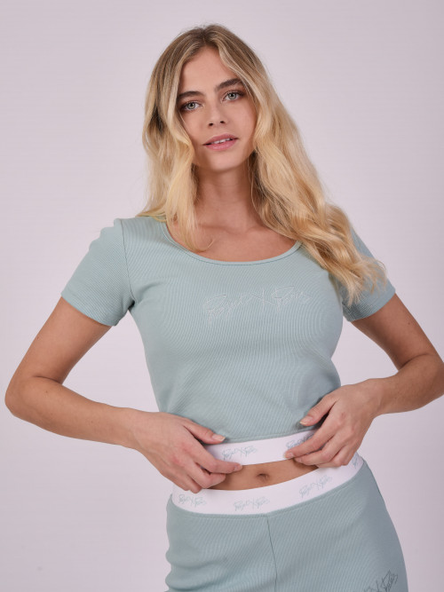 Ribbed crop top - Turquoise