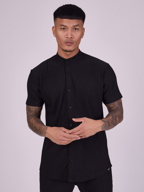 Camisa de cuello mao en material texturizado - Negro