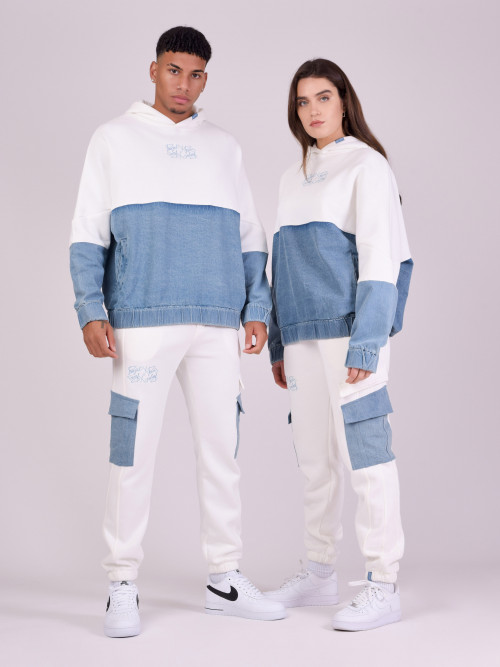 Two-tone, two-material jogging bottoms - White