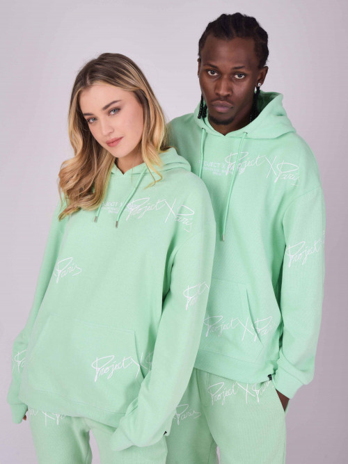 Soft hoodie with all-over logo embroidery - Jade