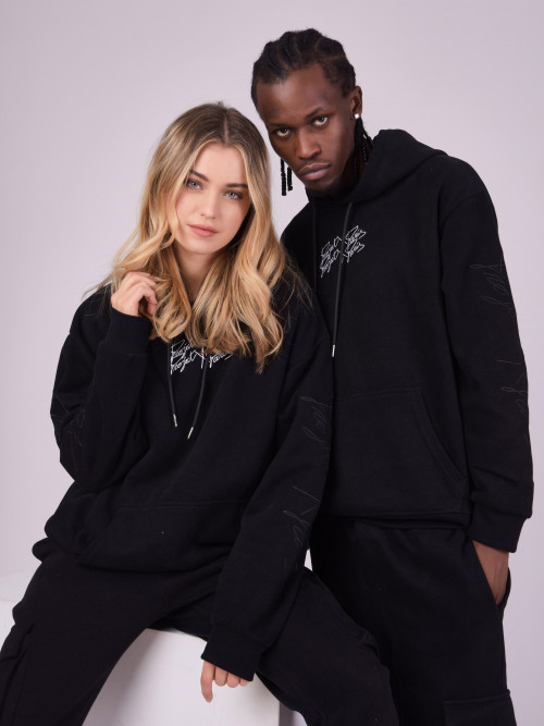 Basic double logo hoodie - Black