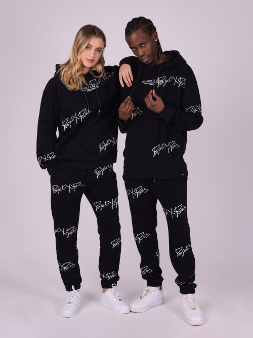 Soft jogpants with all-over logo print - Black