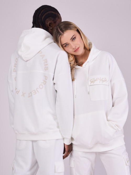 Loose-fitting hoodie with pocket - White
