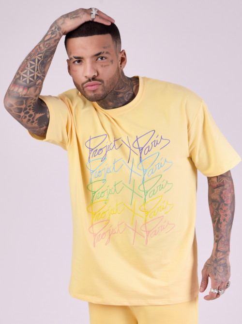 Oversize-T-Shirt mit Regenbogenlogos - Gelb