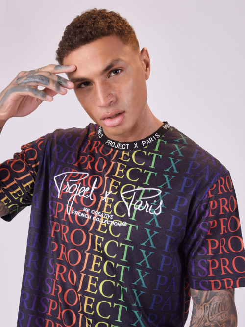 T-shirt com logógênero gradiente arco-íris - Preto